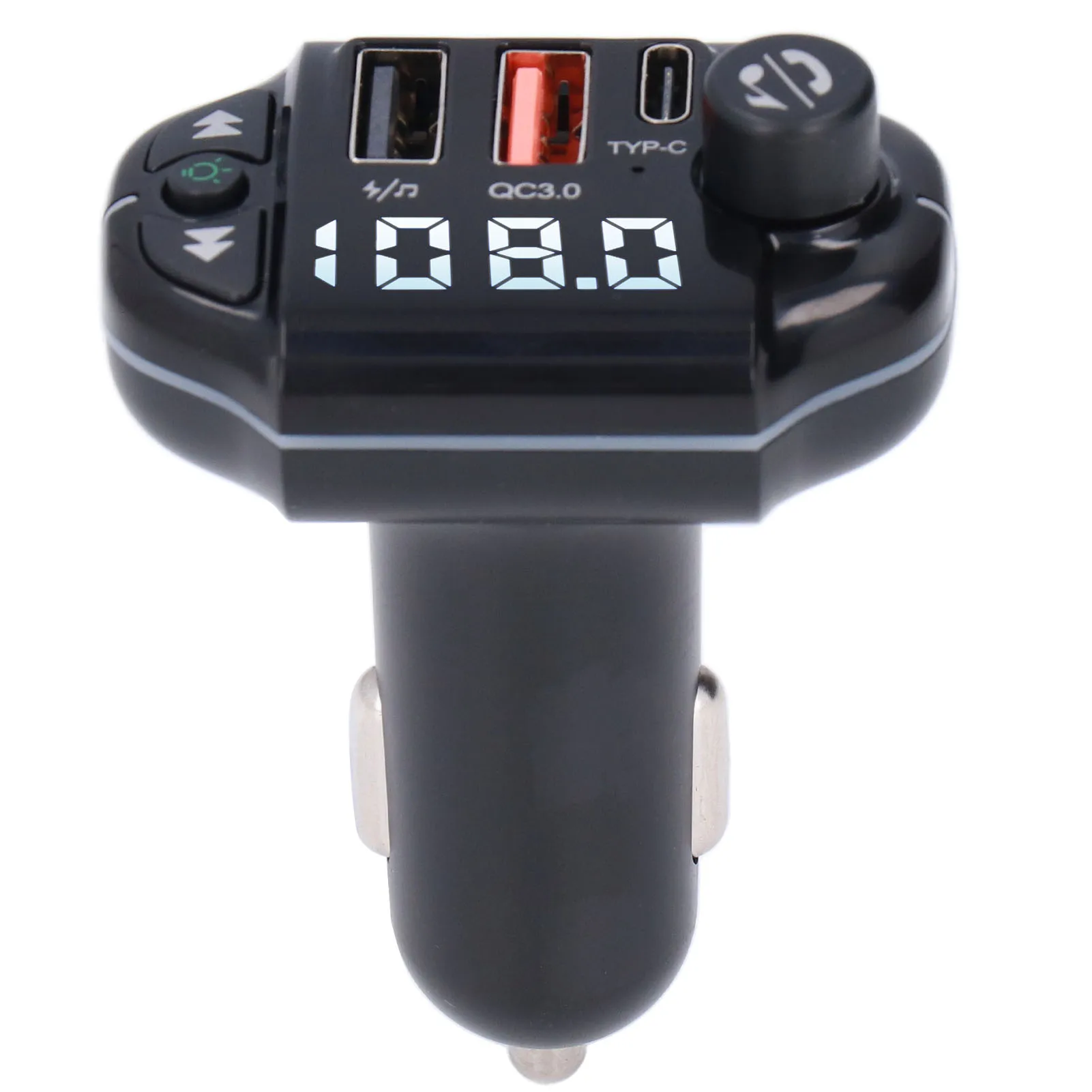 

Bluetooth Car Adapter Fast Charger Wireless FM Transmitter Hands Free Call with LED Backlit