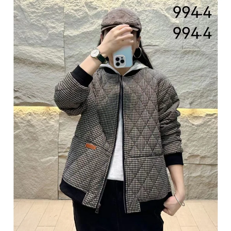 2022 Thick Warm Hooded Coats Women New Arrival Autumn And Winter Vintage Style Plaid Pattern Loose Female Casual Outerwear