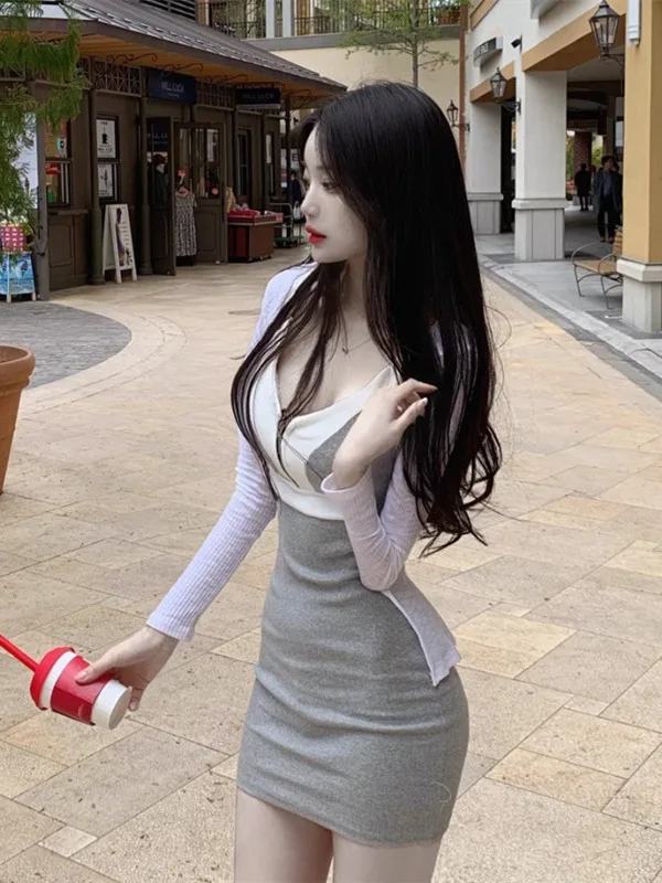 Новое осеннее корейское платье с v-образным вырезом на молнии и цветными блоками