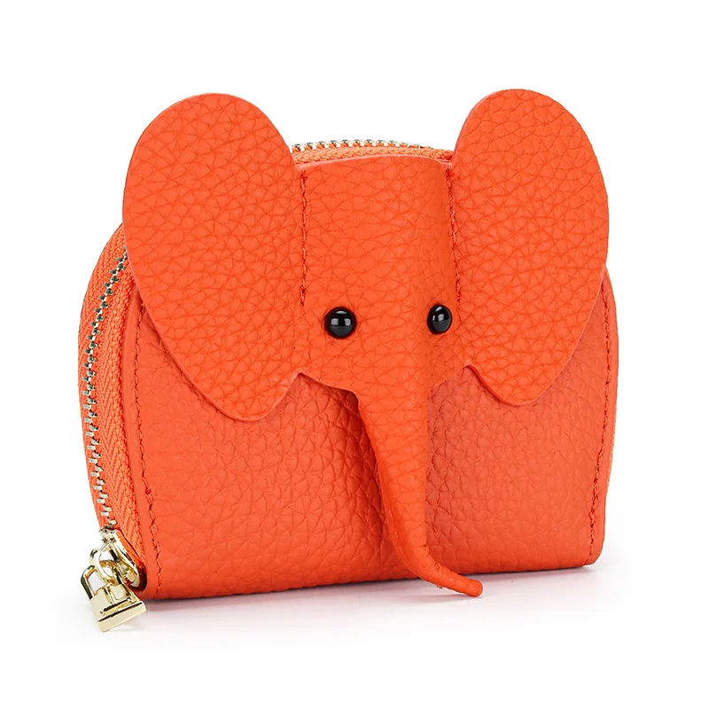 Business Card Holder Female Cow Leather Credit Card Wallet Elephant Pattern Zipper Change Small Bag Women Bank Credit Card Case