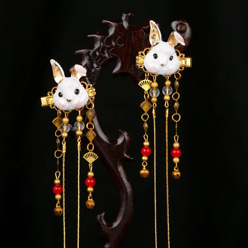 

Antique Hair Accessories Han Element Headdress Hanfu Accessories Cute Girl Heart Fox Animal Tassel Hairpin Pair Clip