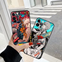 stylish silicone case for apple iphone 11 12 13pro se 2020 7 8 plus x xr xs 6 black soft smartphone cover anime chainsaw mans