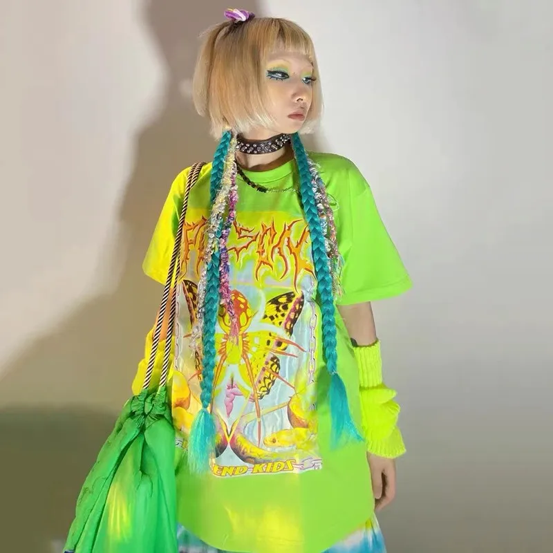 Фото Karrcat Y2k Эстетическая футболка 2000s Harajuku E-girls, футболка с коротким рукавом, металлические Топы в стиле интернет-шик, в стиле панк, торговый центр... №2