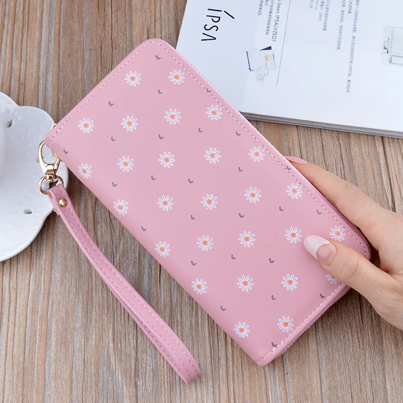

New Women Hand Wallets Fashion Long Zipper Wallet Large Capacity Soft Leather Card Holder Small Flower Change Mobile Phone Bag