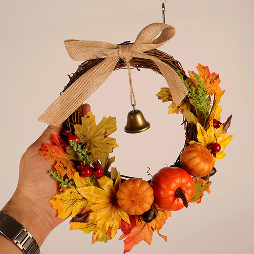 

Pumpkin Wreath Fake Wreath Fall Garland Hanging Home Indoor Leaf Maple Artificial Ornaments Autumn Party Beautiful
