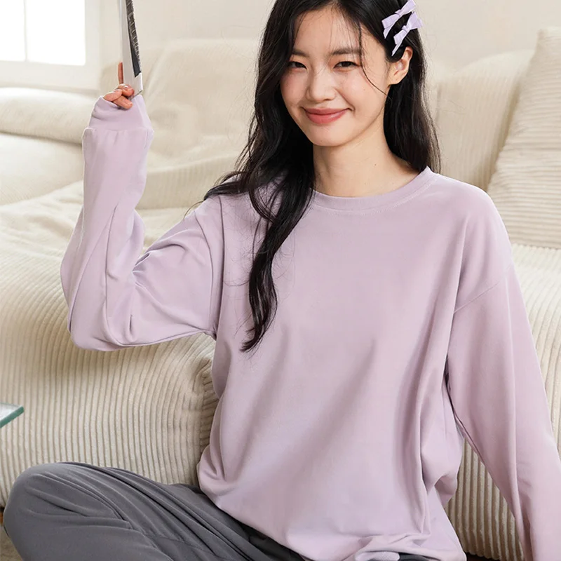 

Women Autumn Winter Solid Pajama Sleepwear Set Ladies Nightwear Female Cotton Sets