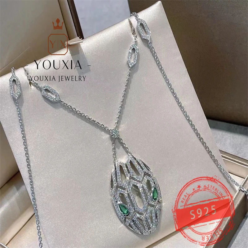 

European and American style Color luxury Necklace personality shiny s925silver jewelry Valentine's Day gifts laminar pendant