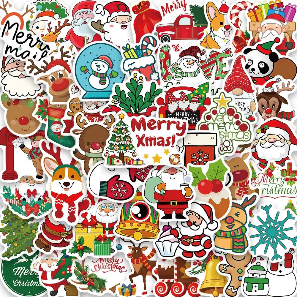 

10/50PCS ​Merry Christmas Sticker Nostalgia DIY Laptop Luggage Cafe Graffiti Decals for Fridge Toy Lightning Wall Stickers