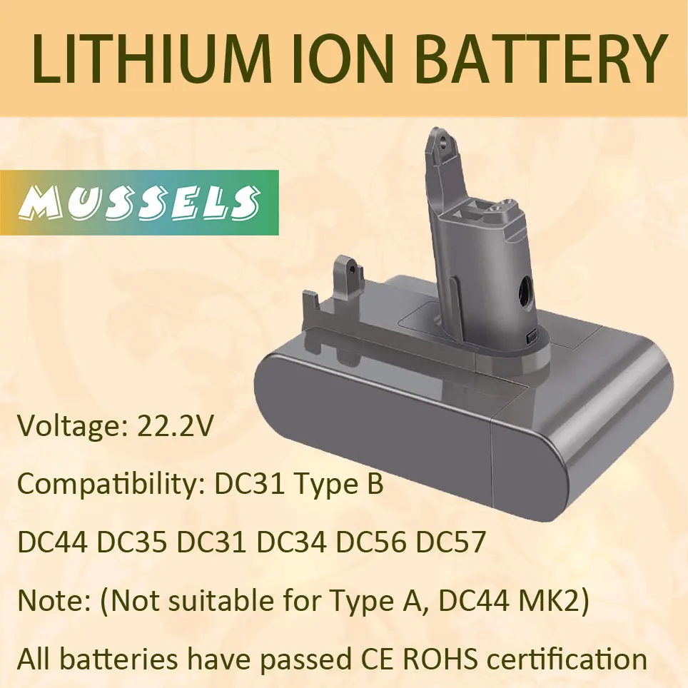 

22.2V Lithium-ion replacement B-type battery DC34 DC35 DC31 DC44 DC45 Cordless handheld vacuum cleaner