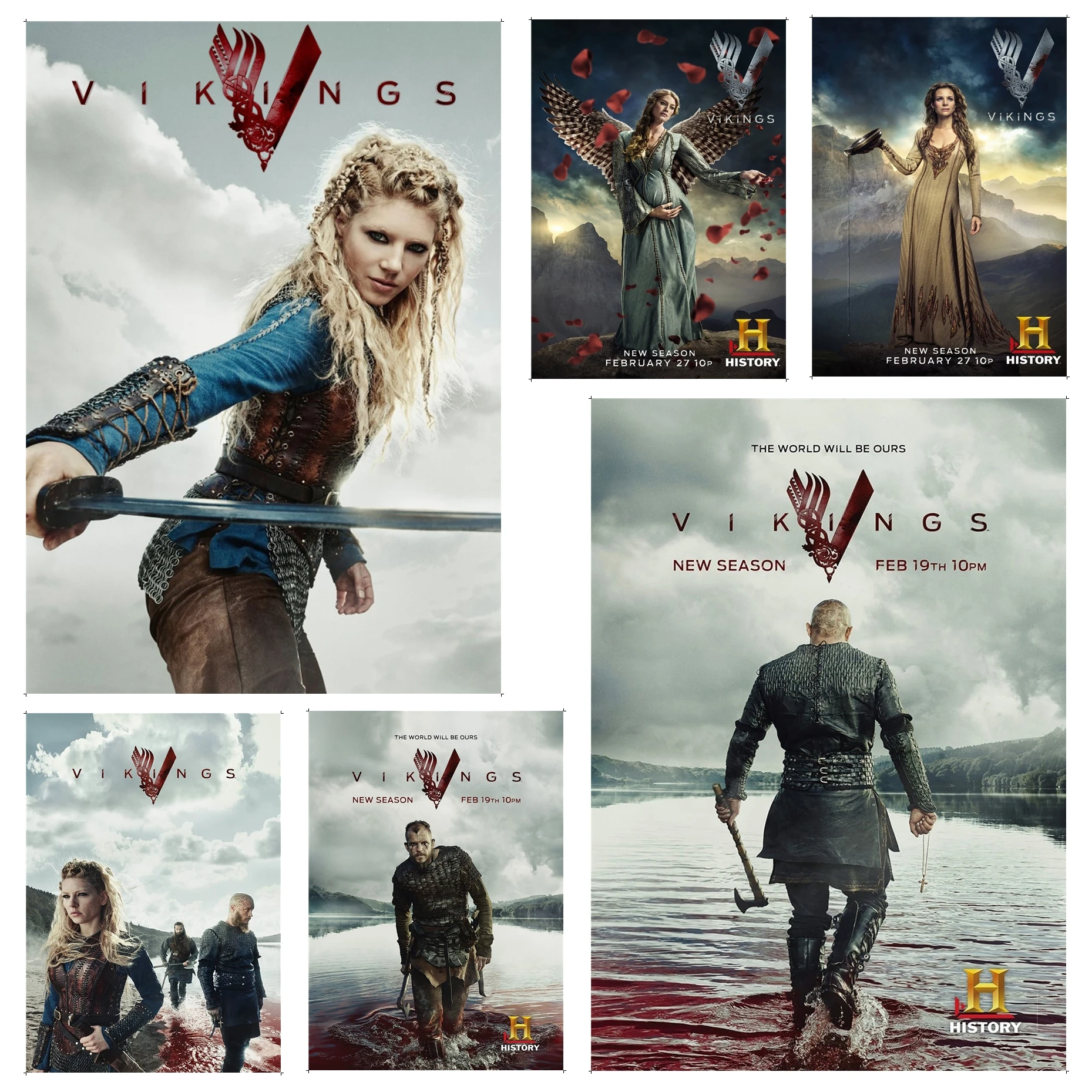 

Designs Tv Show Vikings Movie Sticky Posters HD Quality Wall Art Retro Posters For Home Decor Art Wall Stickers
