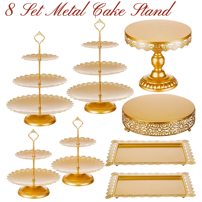 

8 Set Metal Cake Display Stand Wedding Cake Serving Tray Board Party Table Cake Plate Buffet Cupcake Stand Tray for Serving Food