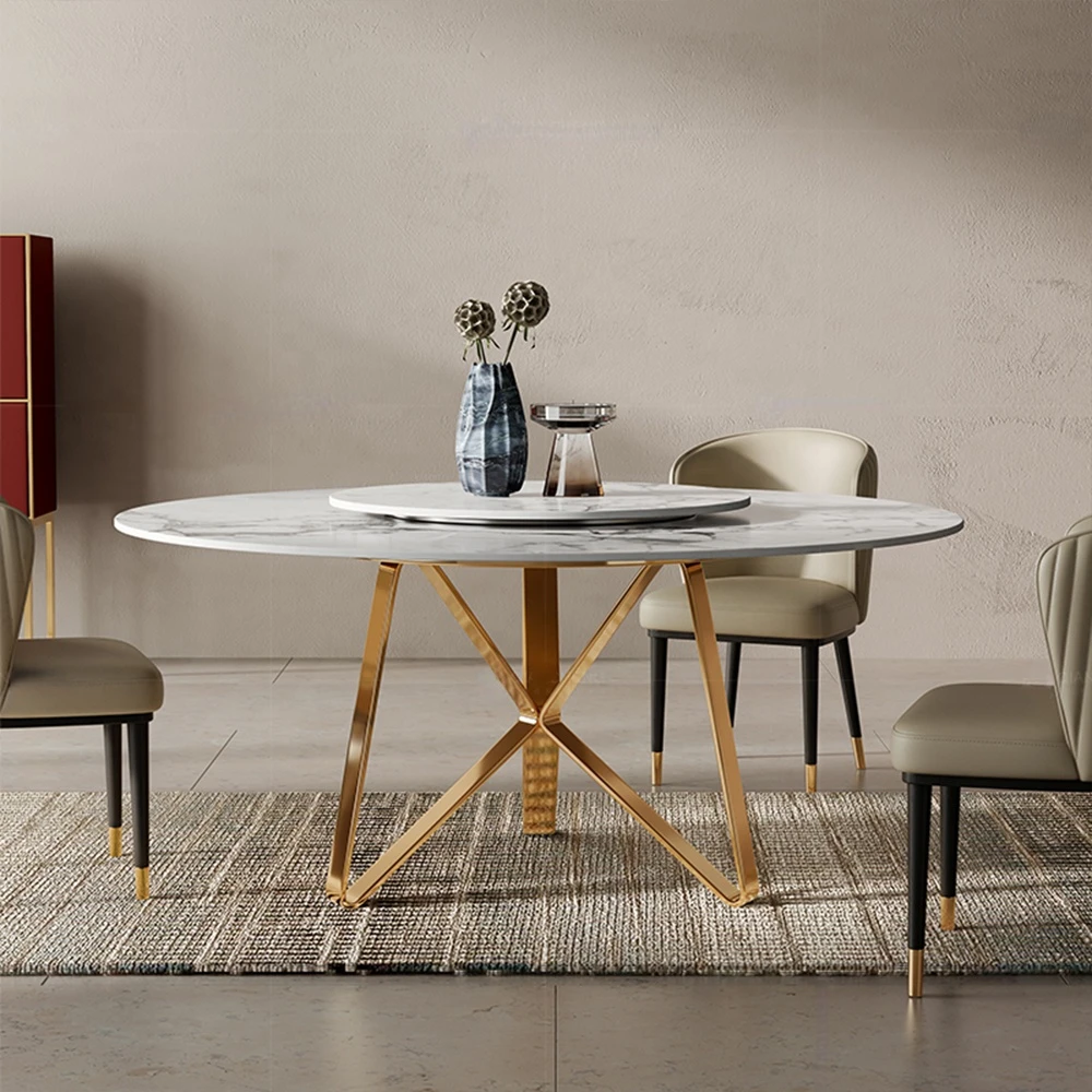 

Round Marble Top Dinning Table Stainless Steel Brushed Furniture