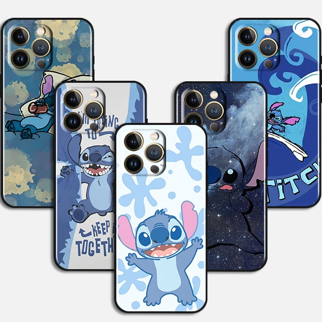 

Stitch Cute Cartoon Case For Apple iPhone 14 13 12 11 Pro Max Mini Silicone Soft TPU Black Phone Cover Capa Coque Shell Funda