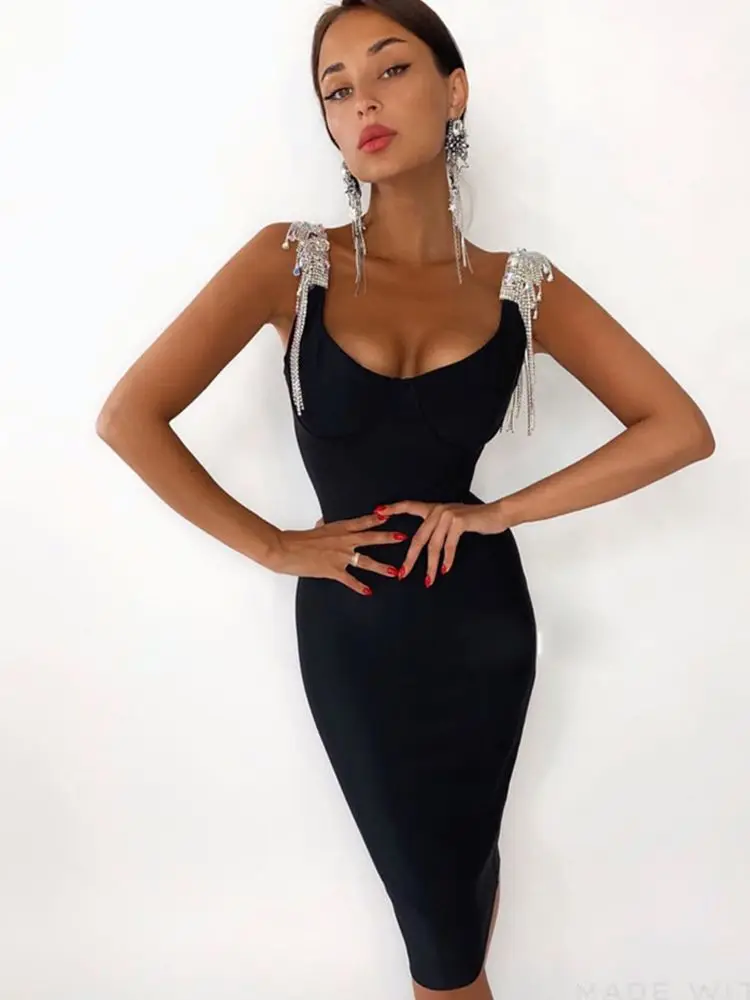 Женское летнее Бандажное платье 2022 сексуальное черное с v-образным вырезом со