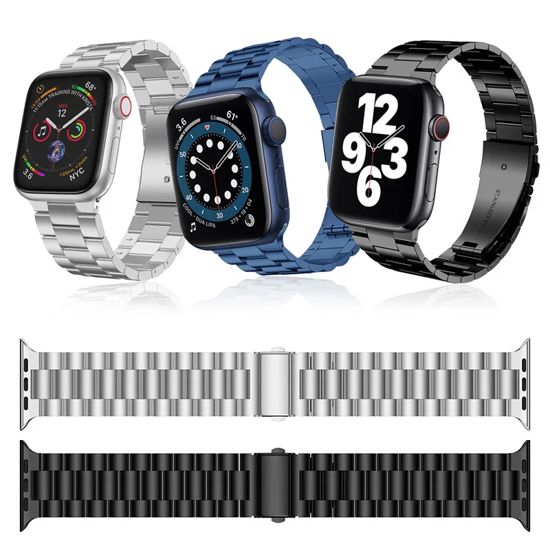 

Ремешок из нержавеющей стали для Apple Watch Band Series 6 44 мм 40 мм, металлический звеньевой браслет для IWatch Se 42 мм 38 мм, черный серебристый синий