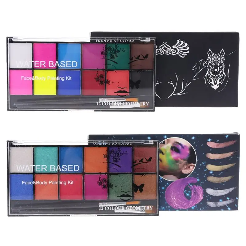

12 Colors Drawing Pigment Non Toxic Water-soluble Body Makeup Painting Kit with Brushes for Fancy Carnival Party Drop Shipping