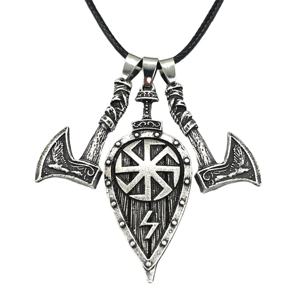

Nostalgia Slavic Kolovrat Shield Sword And Axe Odin Raven Wolf Amulet Viking Pendant Necklace Wicca Pagan Jewelry