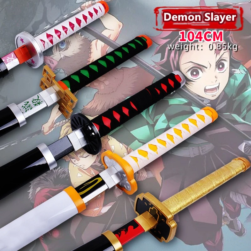 

104CM Demon Slayer Katana Kimetsu No Yaiba Tanjirou Cosplay 1:1 Performance Props Weapon No Cutting Edge Kid Toy Home Decor Gift