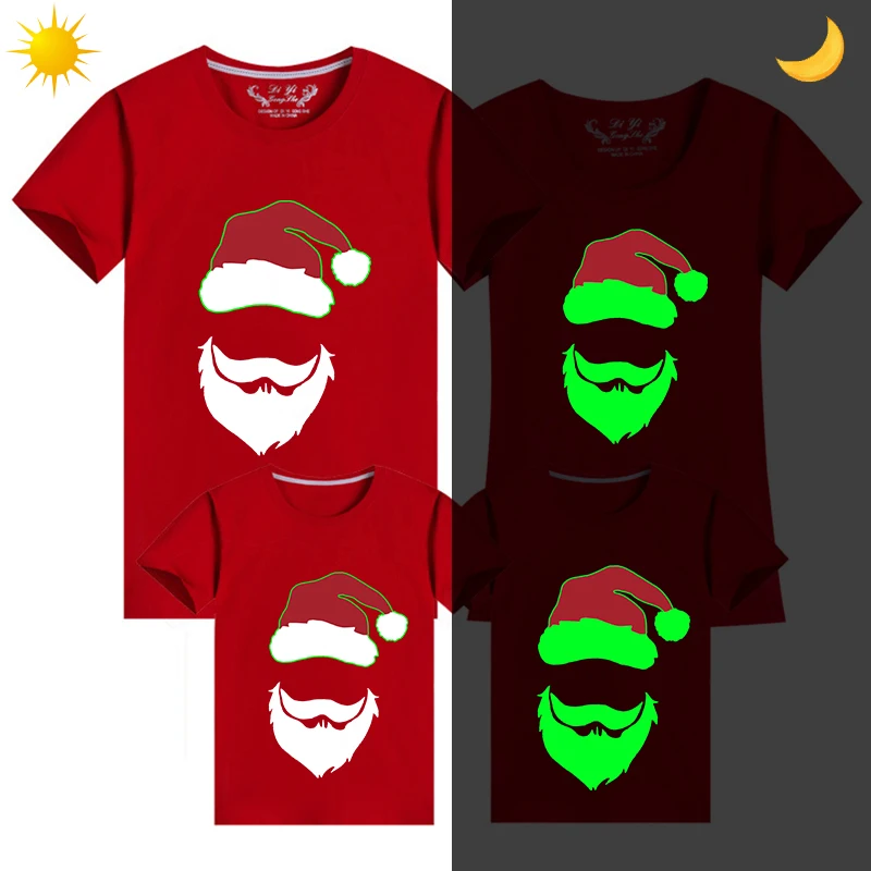 

Семейные рождественские топы, эксклюзивный дизайн, светящаяся Рождественская футболка с Санта-Клаусом