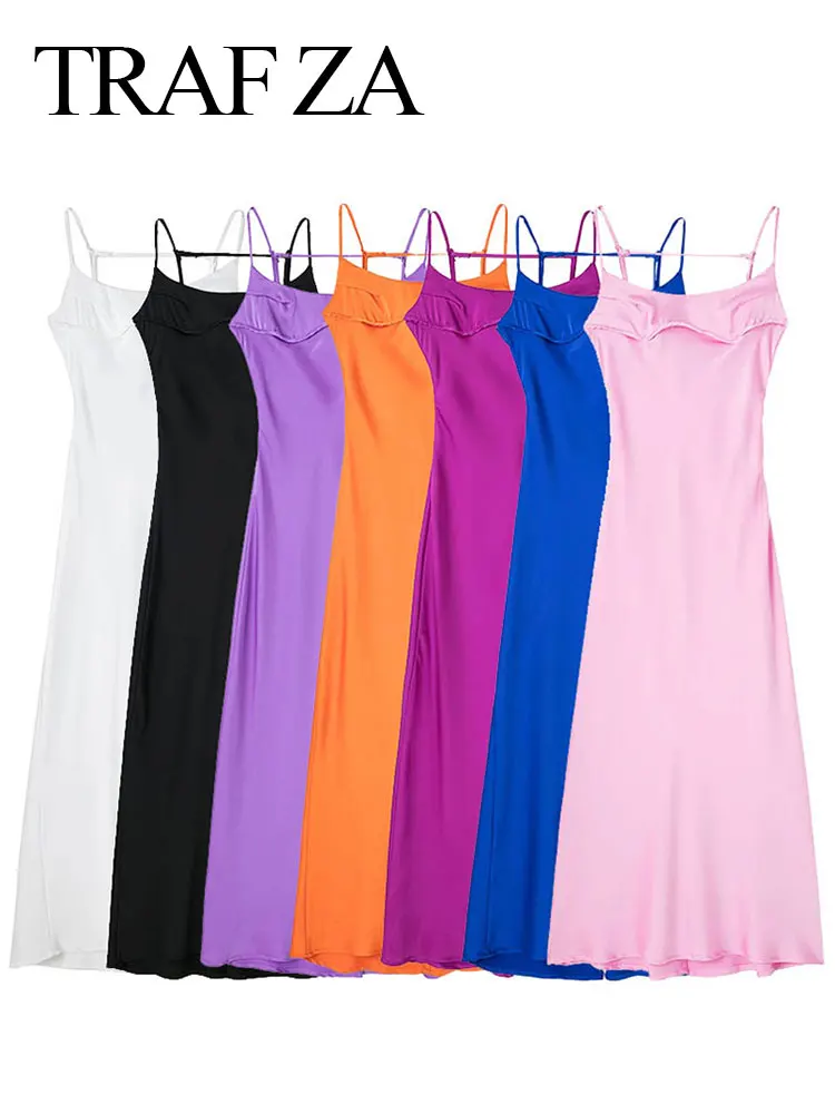 

TRAF ZA Fashion Seven Colors Versatile Backless Women's Dress Lightweight Sexy Charming Elegant Low Neck Sling Ladies Long Dress