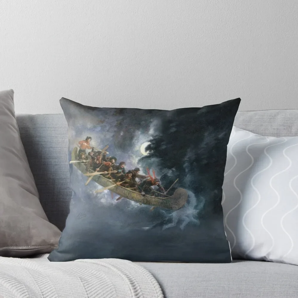 La Chasse-galerie The Bewitched Canoe Flying French-Canadian Quebec legend painting by Henri Julien HD HI Throw Pillow