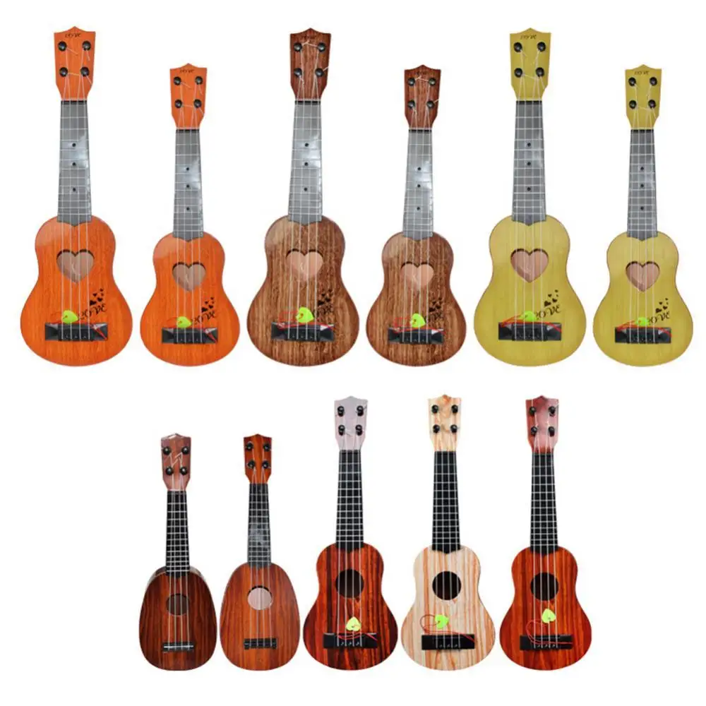 

Wooden Ukulele Kid Solid Color Hawaiian Guitar Fretboard Stringed Instrument Toy