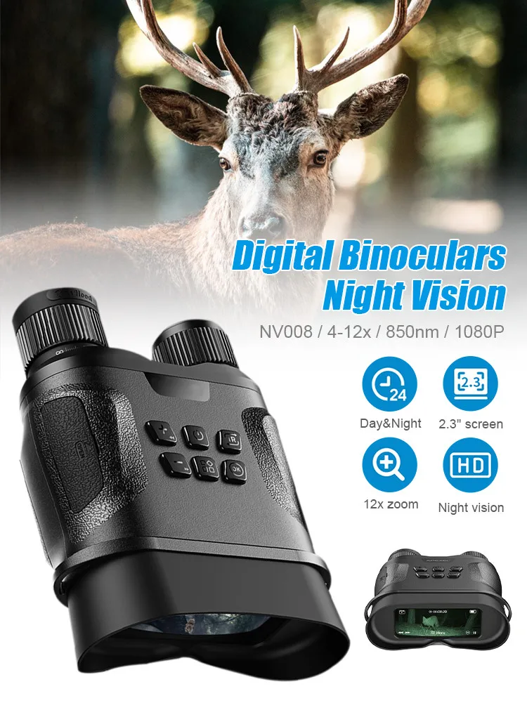 

Binoculars Night Vision 12x Zoomable Digital Goggles Video Photo Recorder w/ 2.3" Screen For Hunting Sports Outdoor Camping