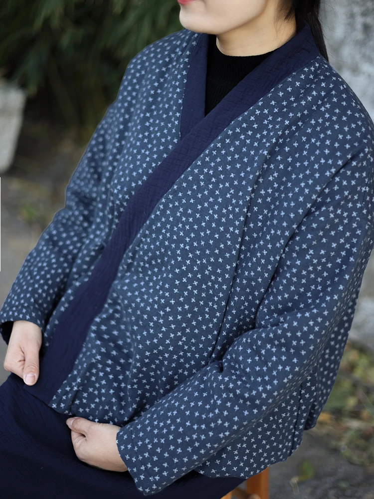 Стеклянное хлопковое стеганое пальто в стиле ретро с рыбным цветочным принтом