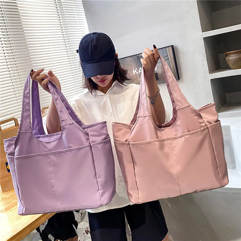 

Повседневная простая универсальная спортивная сумка, высококачественные Женские однотонные вместительные сумки для спортзала, дорожные нейлоновые сумки на плечо