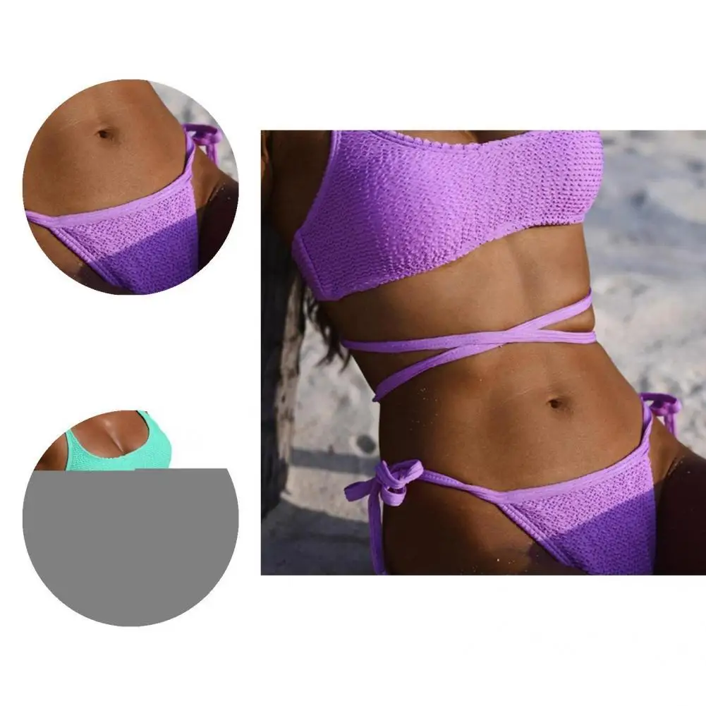 

Стильное однотонное бикини с открытой спиной, 2 шт./компл., женское раздельное бикини без косточек для отпуска