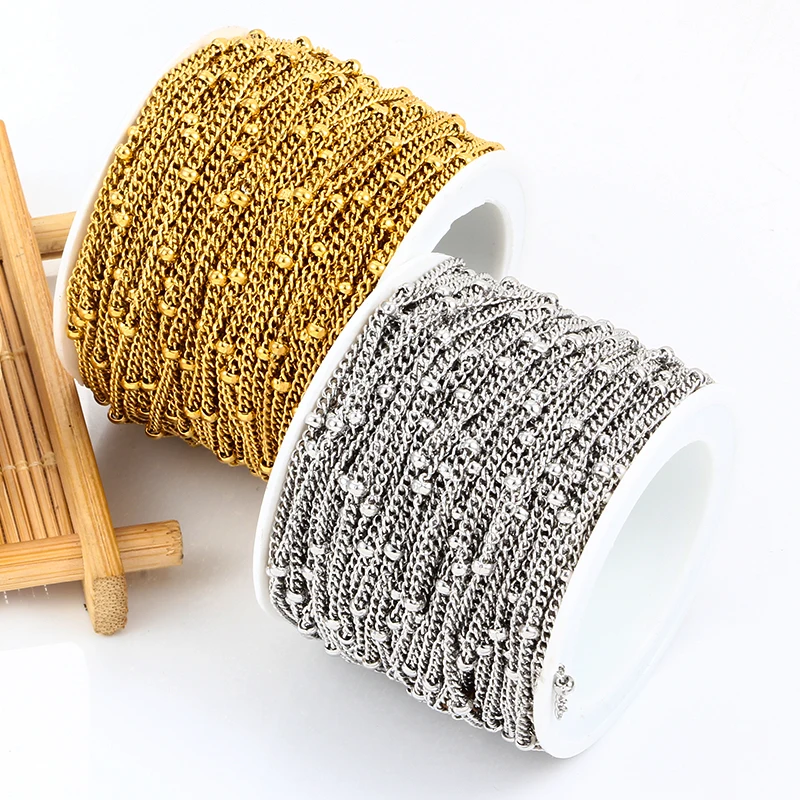 Fashion Vacuum Plating Gold Side Chains With Beads Stainless Steel Jewerly Making Supplies Accessorie DIY Women Necklace Tassel