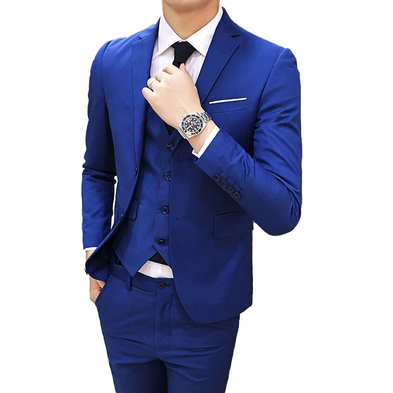 

( Jackets + Vest + Pants ) Men's Fashion Boutique Solid Color Formal Business Suit Three-piece Mens Groom Wedding Dress Suits