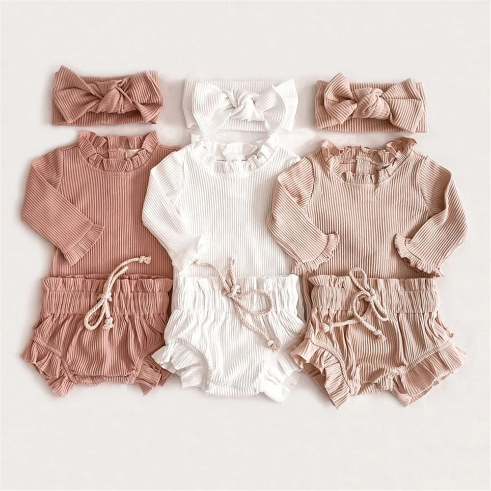 

Baby Girl Clothes Set Cotton Ruffle Newborn Girl Romper Tops + Bloomer Baby Outfits Spring Summer Baby Girl Clothing