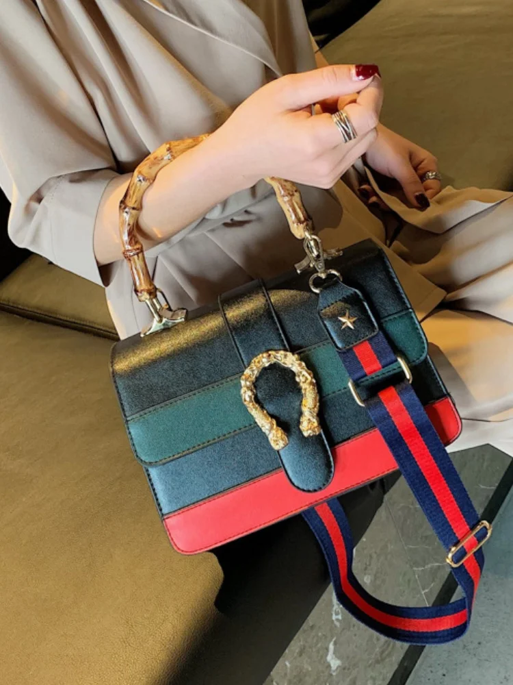 Женская Сумка Через Плечо В Стиле Ретро Модная С Цветными Блоками Широкий