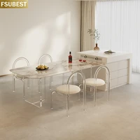 FSUBEST Free Shipping Nordic Rock Slab Dining Table and Dinning Chairs Clear Acrylic Floating Base Dinner Table Chair Set Meuble