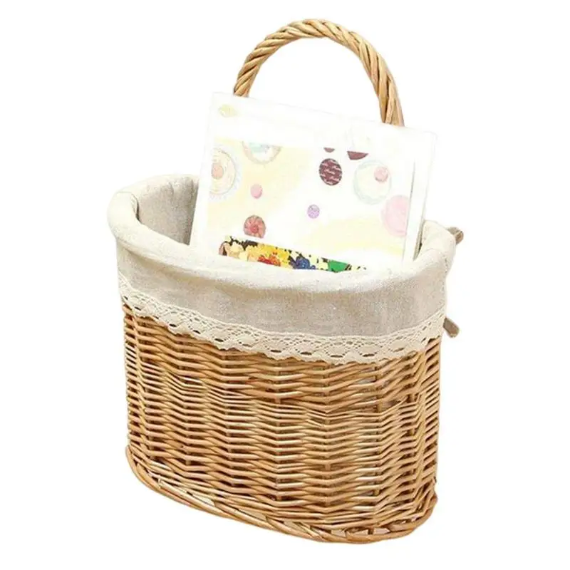 

Hanging Storage Basket Handmade Weave Wicker Organizer Picnic Bread Fruit Basket Wall Basket For Home Kitchen With Handle