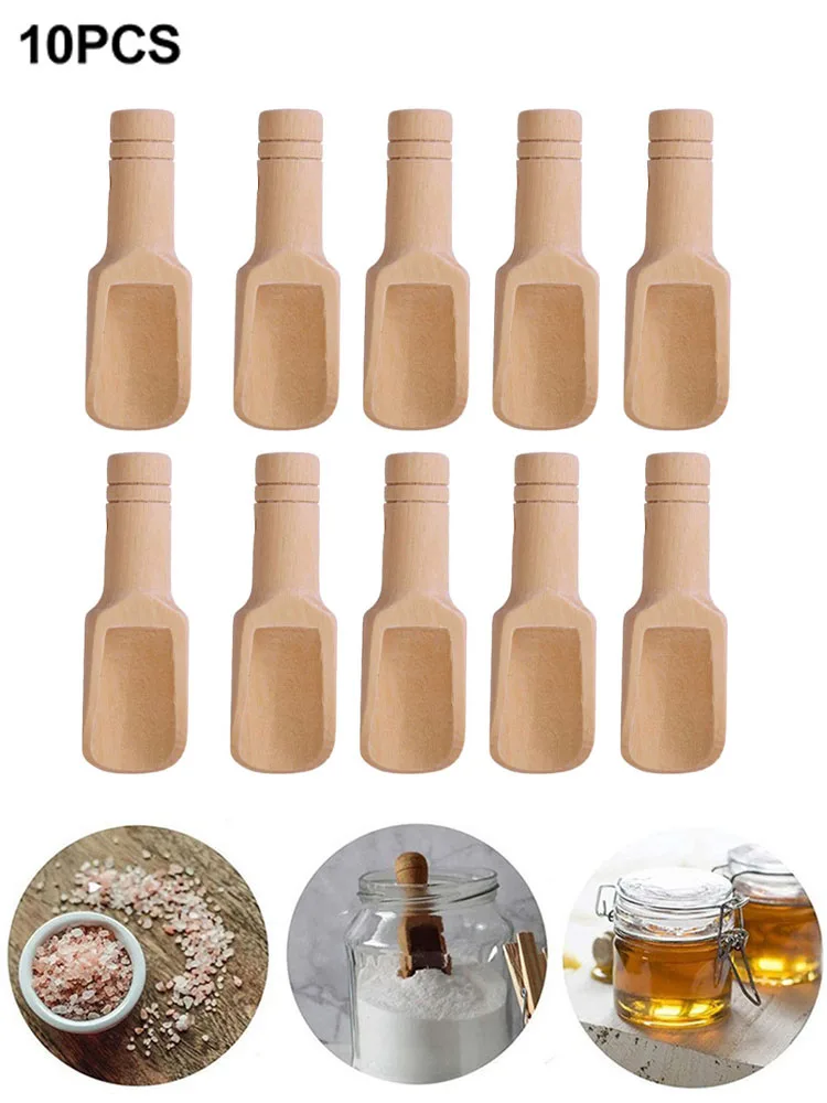 

10pcs Mini Wooden Salt Spoons Tea Coffee Scoops Seasoning Candy Spices Spoons Milk Powder Scoop Kitchen Cooking Accessories