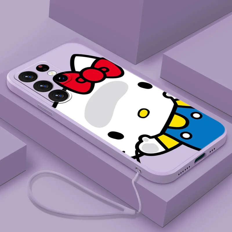 

Anime Hello Kitty Phone Case For Samsung S23 S22 S21 S20 Fe S10 Note 20 10 Ultra Lite Plus Liquid Rope Funda Cover