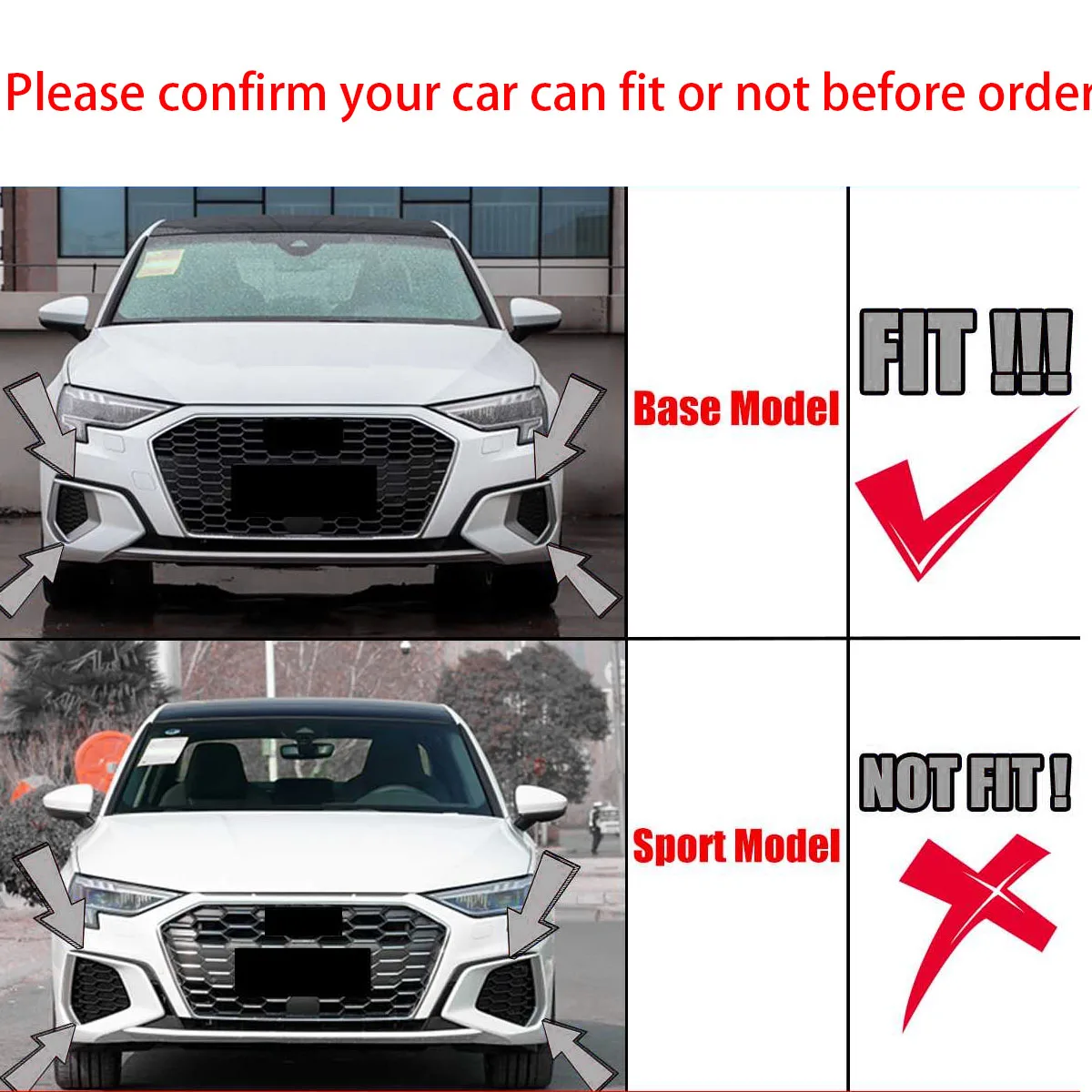3pcs Front Bumper Lip Spoiler Chin Body Kit Side Splitter Deflector Guard For Audi A3 S3 2021 2022 2023 Car Accessories |