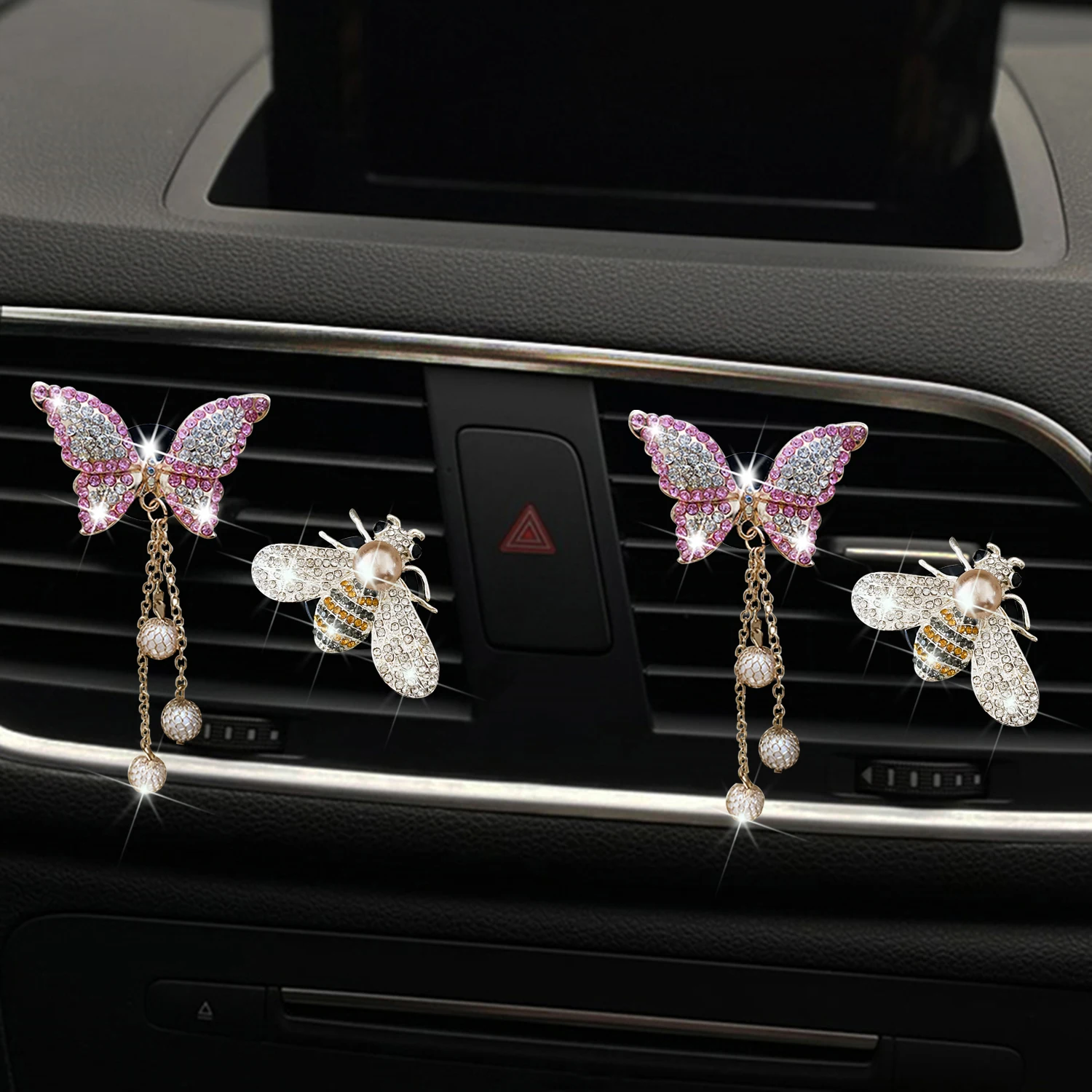 

Crystal Bee & Butterfly Car Air Fresheners Vent Clips Car Diffuser Vent Clip Rhinestone Bee Car Perfume Interior