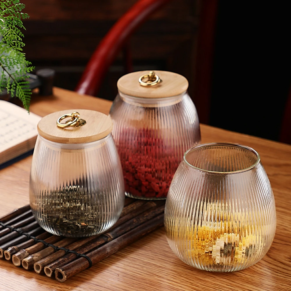 

Kitchen Organizer Spices Storage Jar Container Transparent Glass Jars with Lids Snacks Candy Sealed Tea Cans