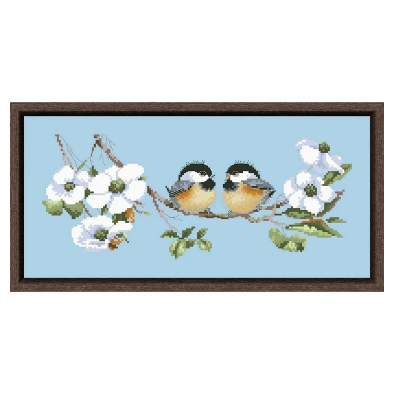 

Bird lovers on flowers cross stitch kit cartoon pattern design 18ct 14ct 11ct skyblue canvas embroidery DIY