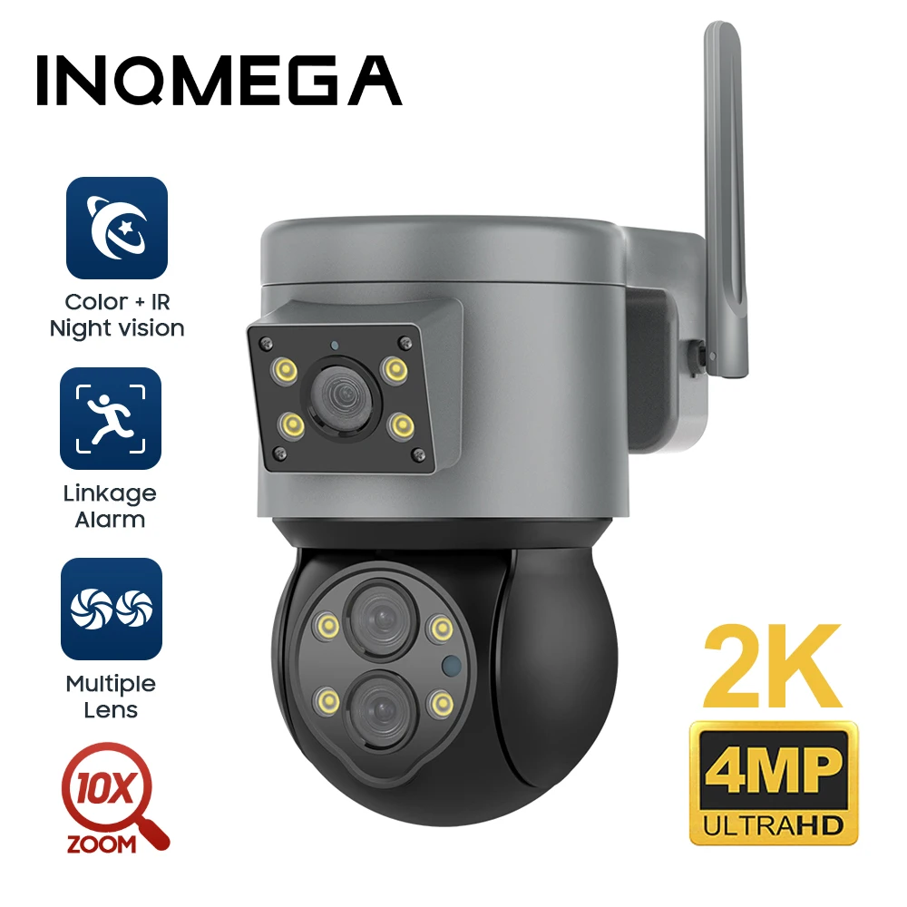 

INQMEGA 4MP 2K IP Camera Dual Lens WiFi Outdoor Surveillance Camera Security Protection 10X Zoom AI Human Tracking H.265 Onvif