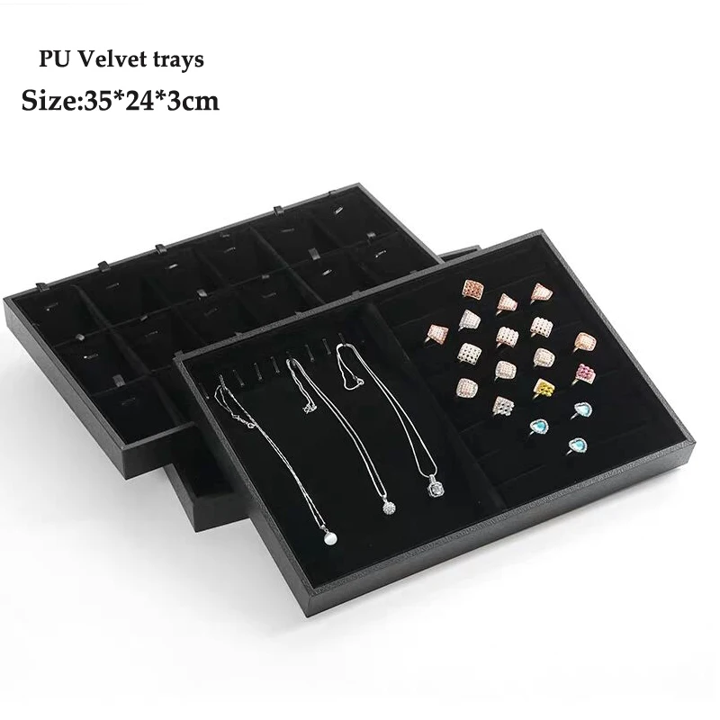 PU/Velvet Black Jewelry Tray Jewellery Organizer Storage Box Watch Holder Necklace Ring Earring Pendant Stand Series For woman