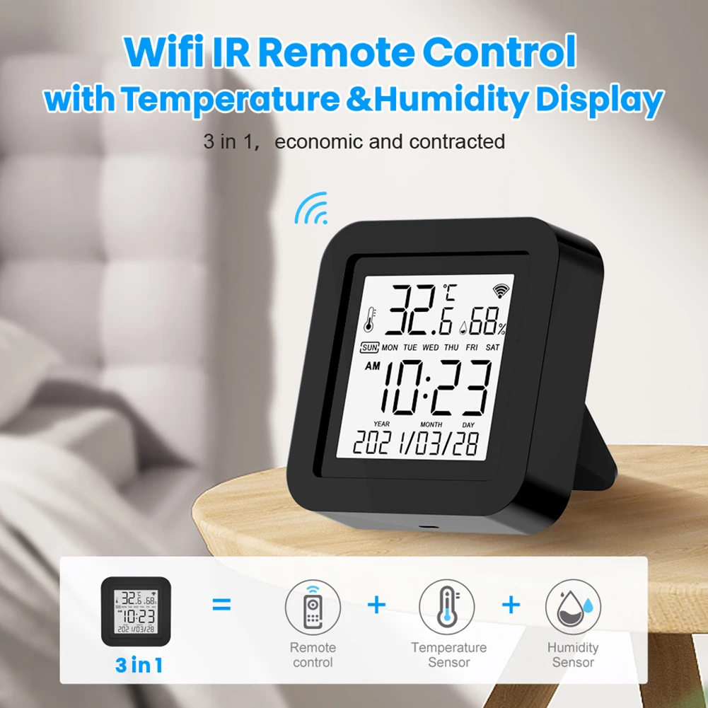 

WiFi Smart IR Remote Control Temperature and Humidity Sensor for Air-Conditioned TV Fan AC Works with Alexa Google Home
