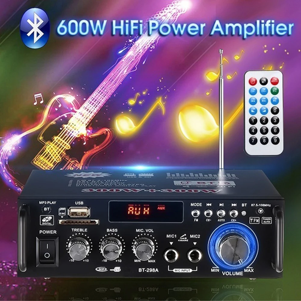 Усилитель для динамиков 300 Вт + 300 Вт 2CH HIFI аудио стерео усилитель мощности USB FM радио автомобильный домашний кинотеатр дистанционное управление (art.: 3920c6edbd770) - 3920c6edbd770