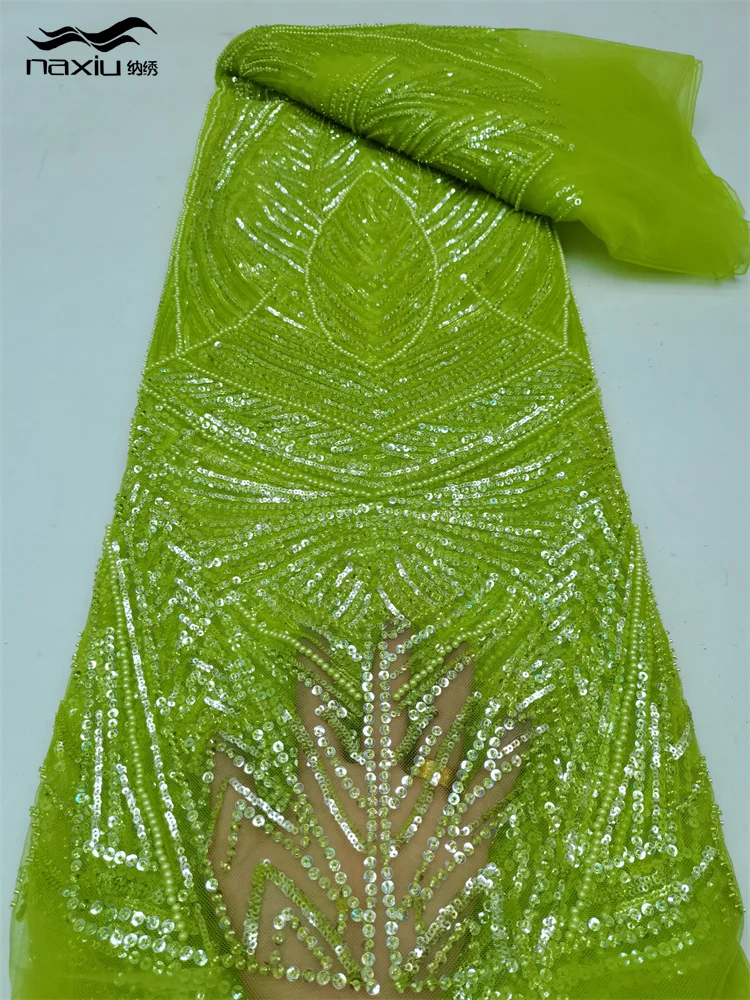 

Madison-African Sequins Beaded Lace Fabrics, Sequined Embroidery, French Nigerian Lace Fabric for Wedding Sewing, High Quality,