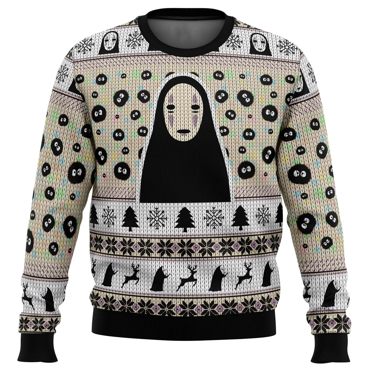 No Face And Soot Sprites Spirited Away Studio Ghibli Ugly Christmas Sweater Подарок Пуловер Санта-Клауса Мужская 3D