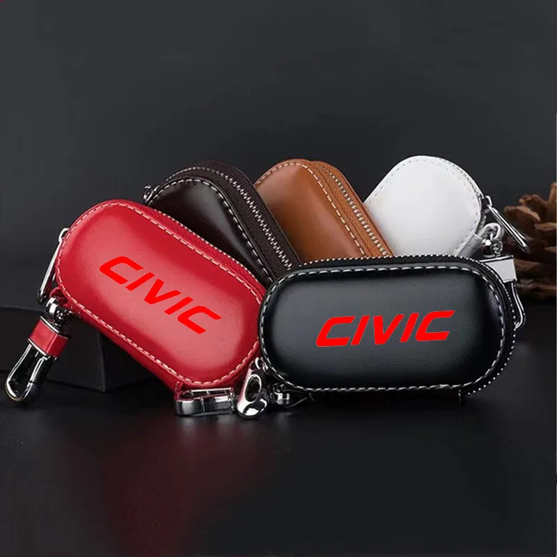

For CIVIC Leather Car Key Bag Multifunctional Zipper Key Chain Portable Key Case Car Accessories