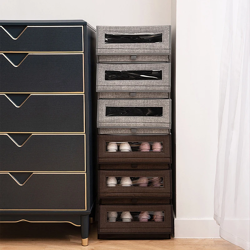 

2022 New Fabric Shoes Storage Box Clothes Toys Organizer Clamshell Storage Basket Laundry Basket Organizer